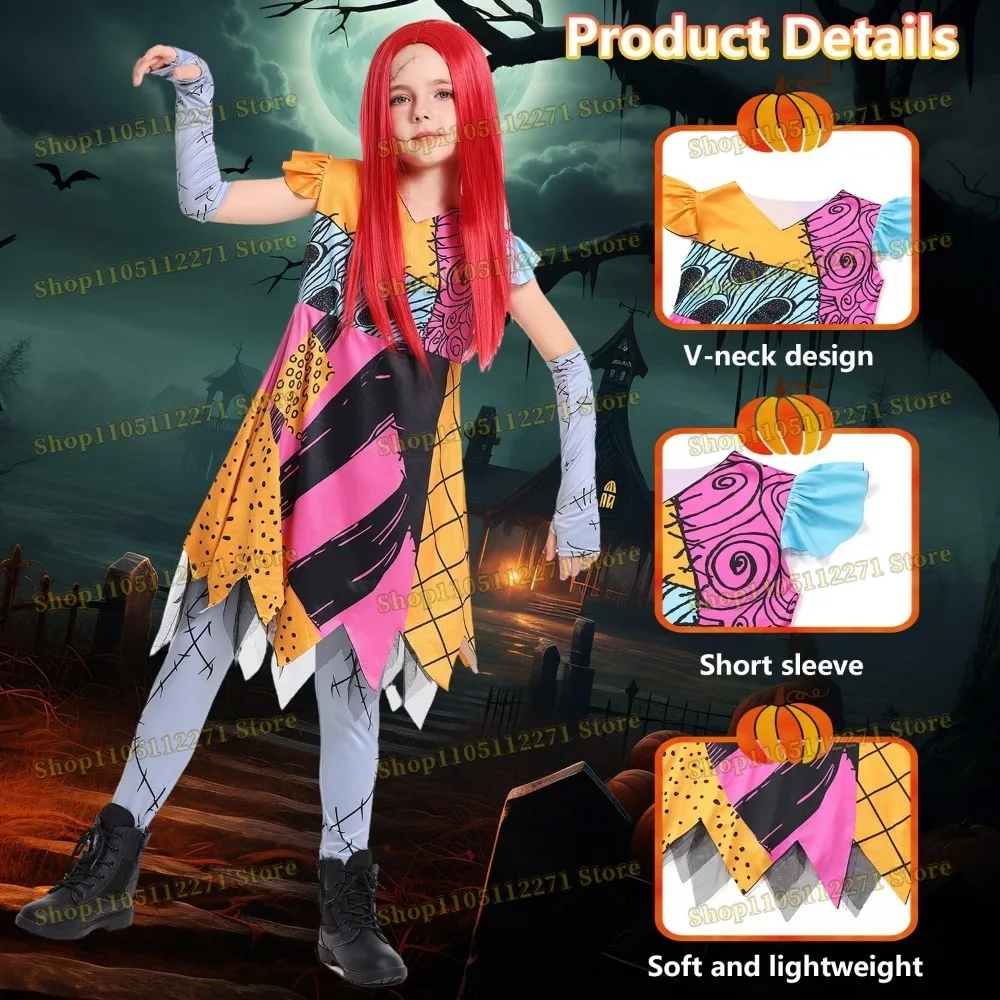 Strój Cosplay dla Dziewczynek Krzyżowy Sen na Boże Narodzenie, Kostium Księżniczki dla Dzieci i Niemowląt na Halloween z Czerwoną Peruką, Naklejkami Tatuażami