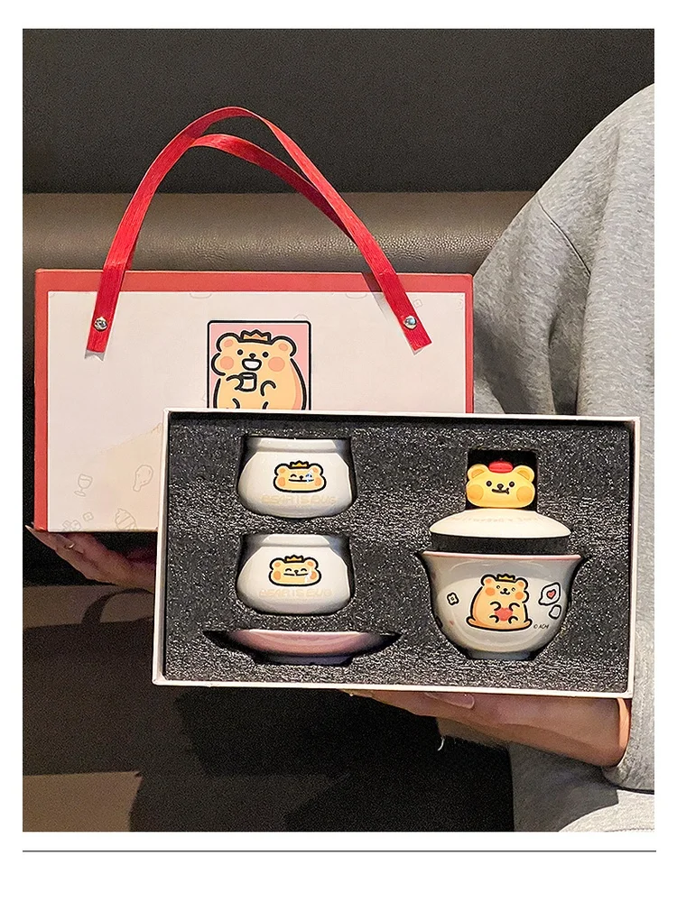 service-a-the-gongfu-en-porcelaine-fait-main-motif-ours-de-dessin-anime-nouvelle-collection-2025-haute-valeur-esthetique-pour-deux-personnes-souvenir-d'anniversaire