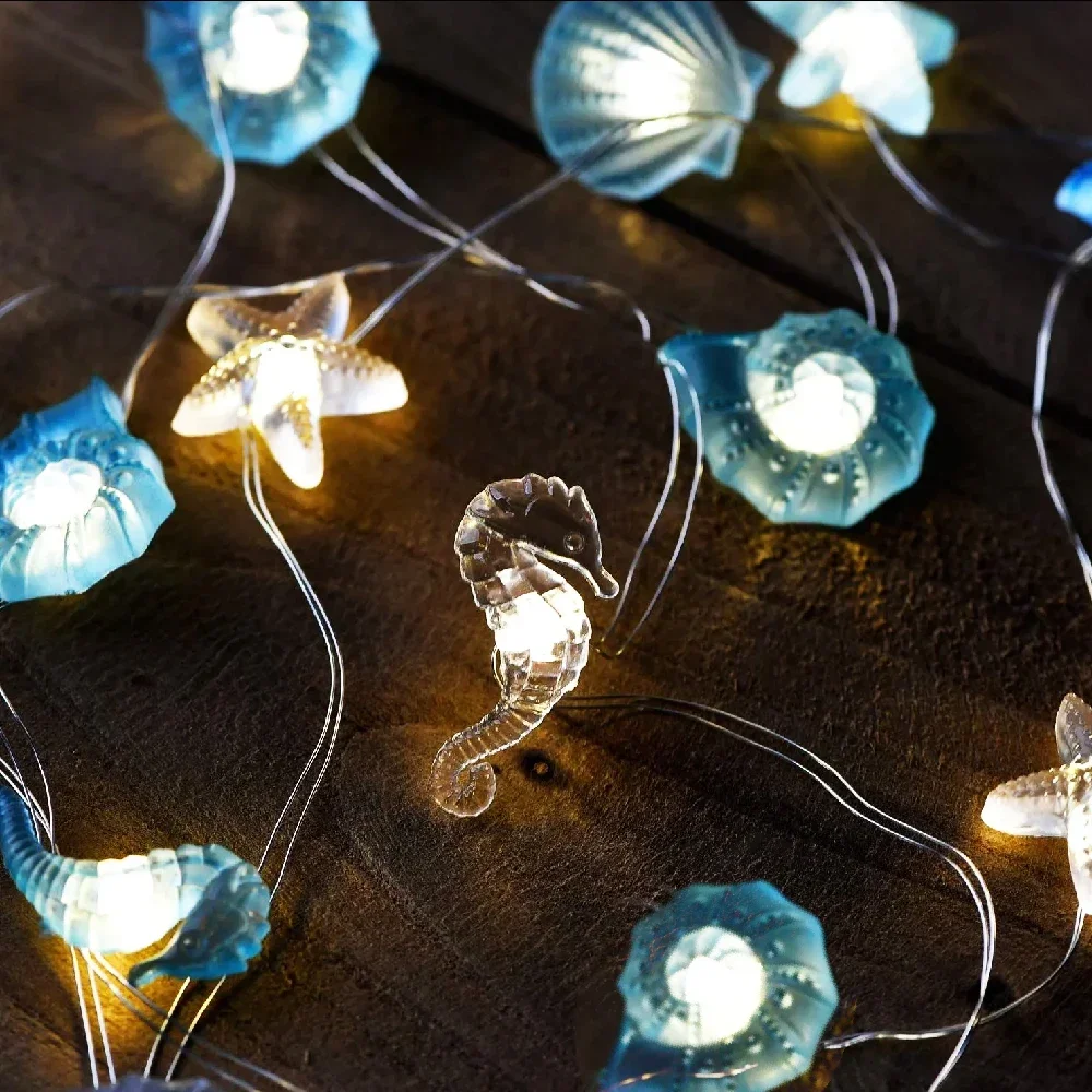 Ocean Theme 20/30 Leds String Lights Shell Starfish Under The Sea LED Fairy Light for Wedding Party Christmas Decoration Lamp