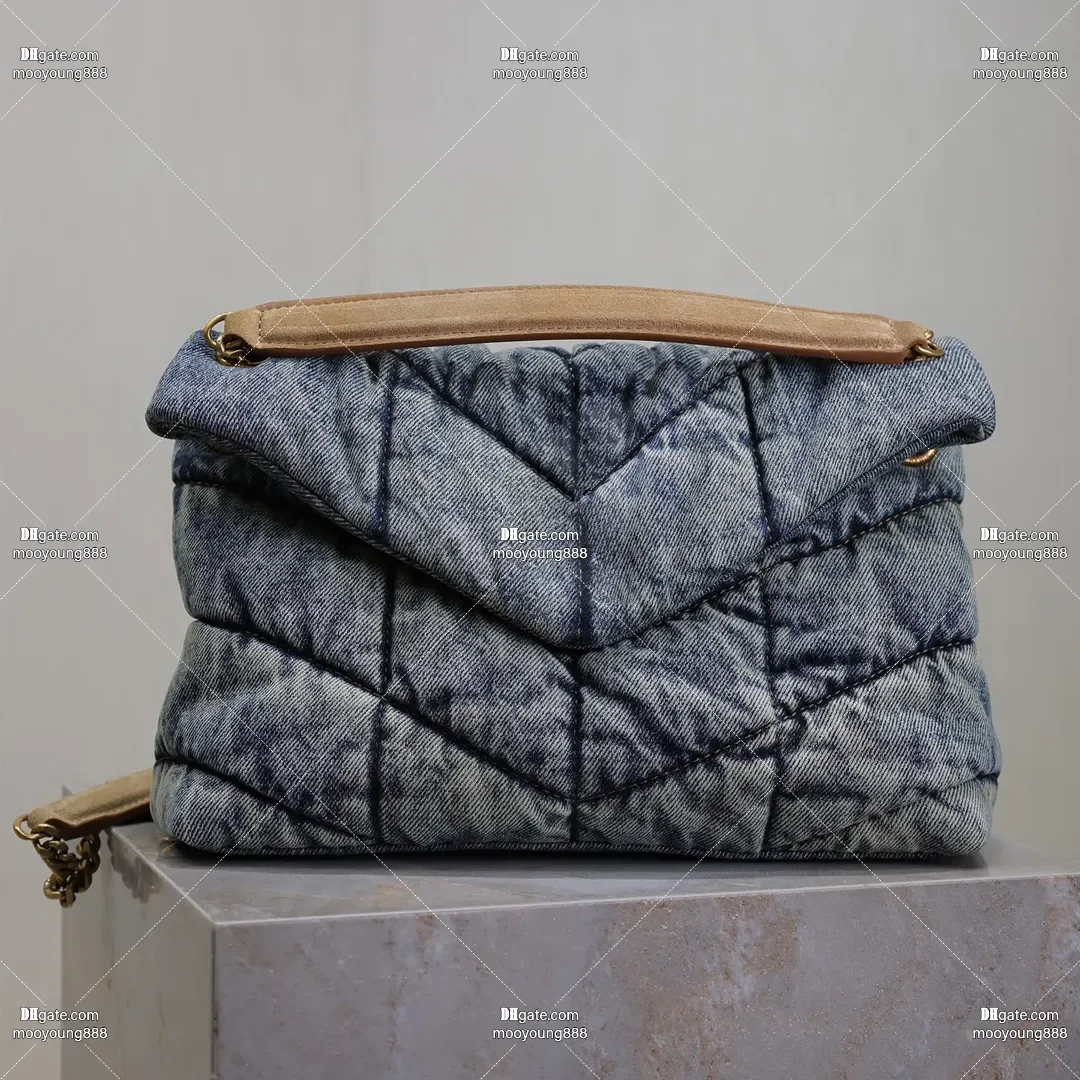 

wholesale price 12A upgrade mirror quality denim puffer bag 23cm quilted handbags for women luxury shoulder chain bag