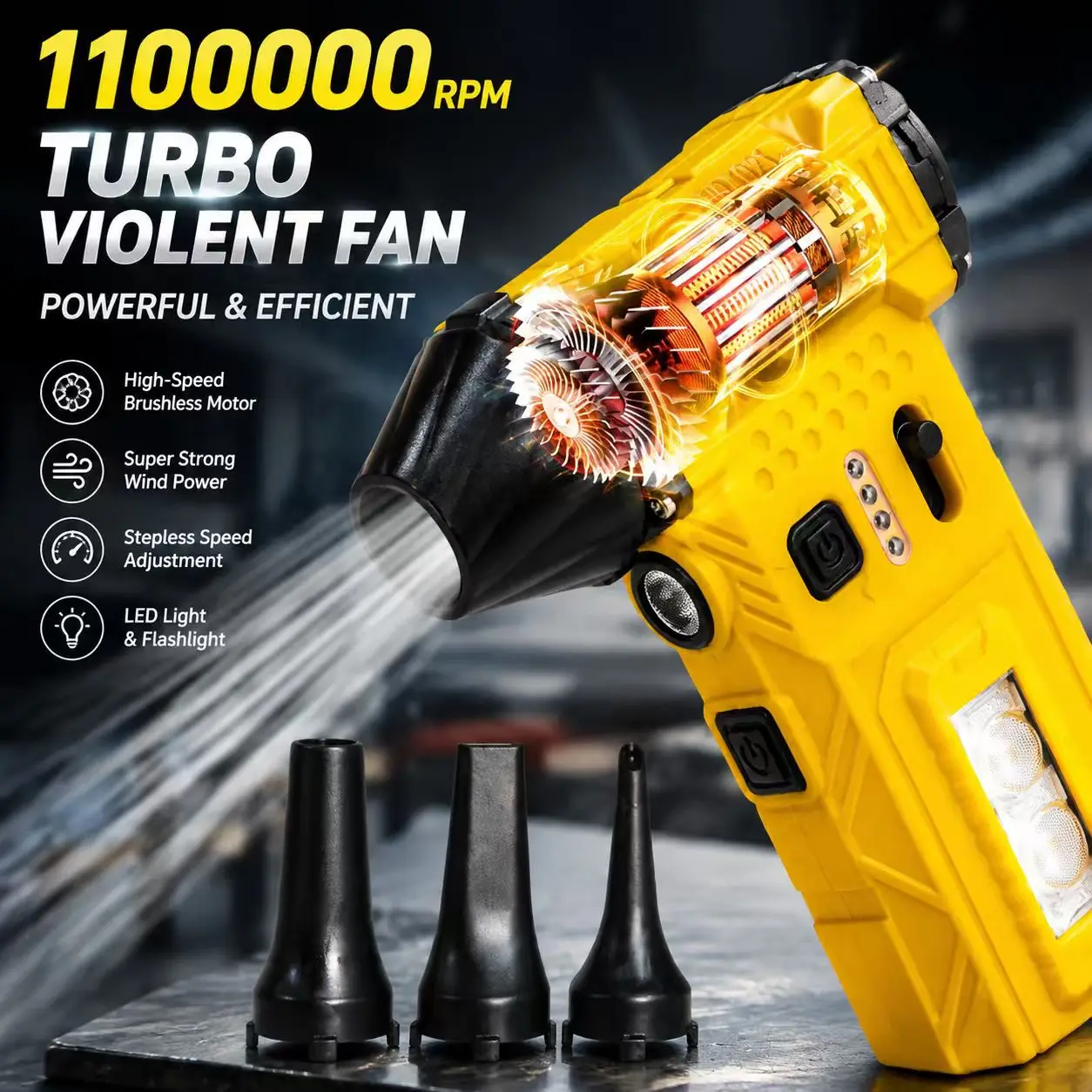 110000RPM Turbo Fan High‑Power Handheld Air Blower Portable Air Duster Brushless Motor Variable Speed Dust Blower Car Interior C