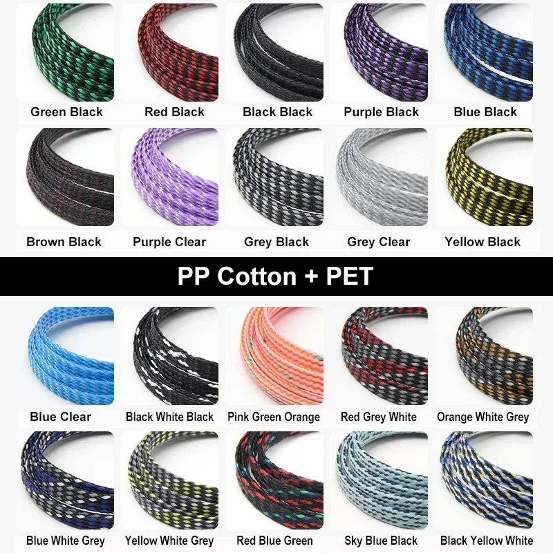 1/5/20/50M Expanded Braid Sleeve 4/8/12mm PP Cotton PET Yarn Soft Wire Wrap Insulated Cable Protection Line Harness Cable Sheath