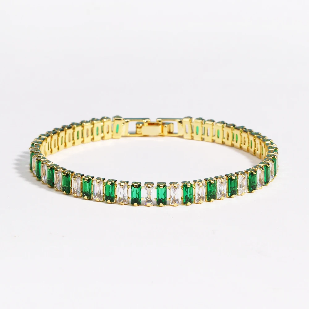 Luxus Smaragd Zirkonia CZ Tennis Armbänder für Frauen 18K Gold Überzogene Charme Grün Weibliche Armreifen Hochzeit Schmuck Geschenk