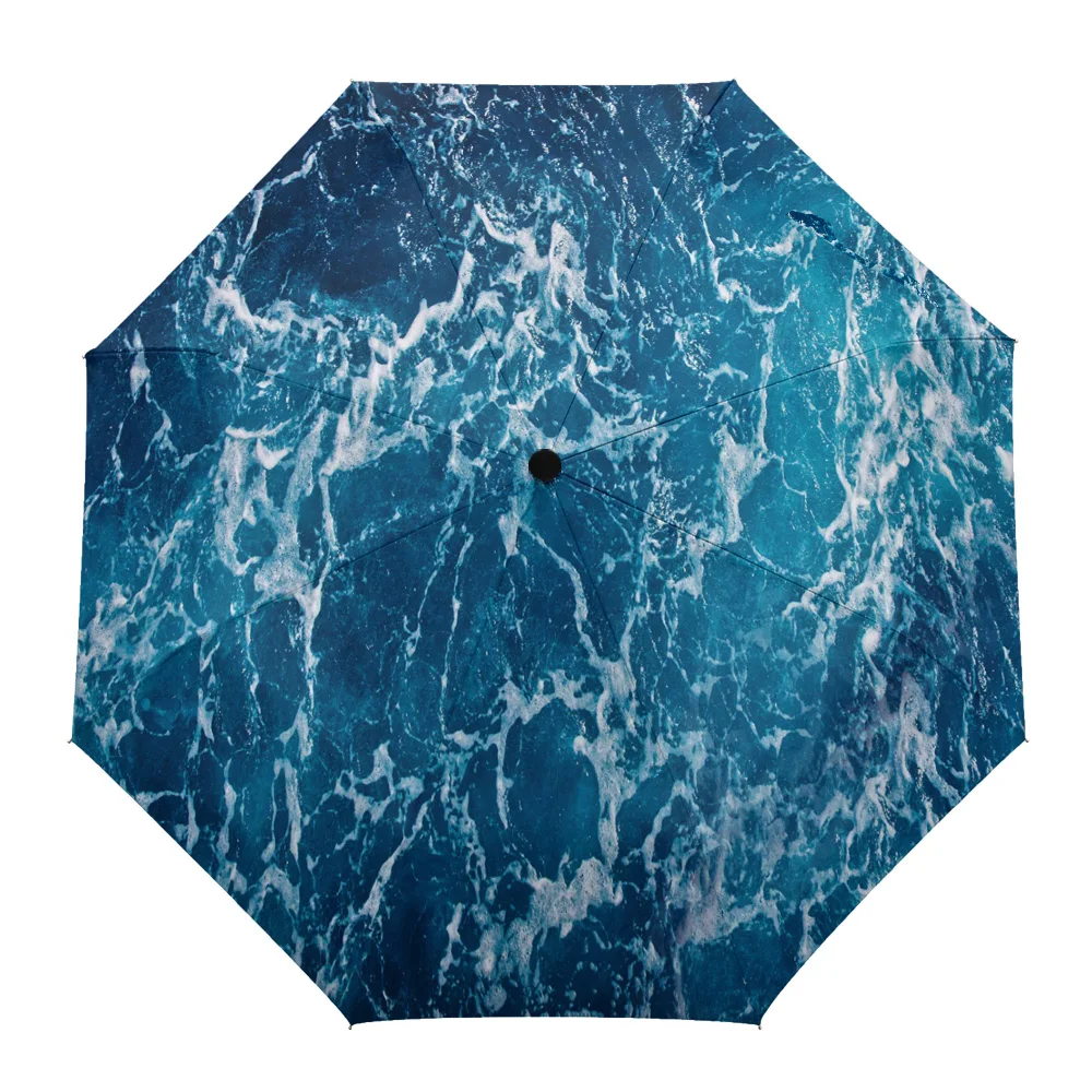 Blue Water Wave Texture Print Women Men Rain Umbrella Three Folding Girl Durable Portable Automatic Umbrellas Gift Parasol