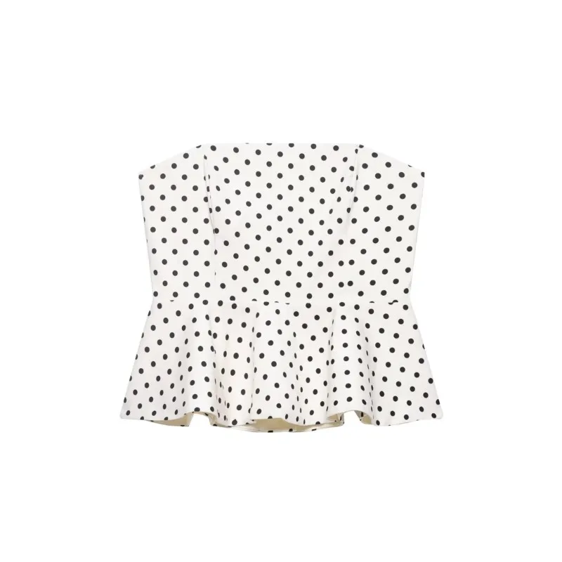 Women's Peplum Top Spring New 2026 Summer Backless Women Polka Dot Bandeau Camisole Top Peplum Hem Side Zipper Female Tops