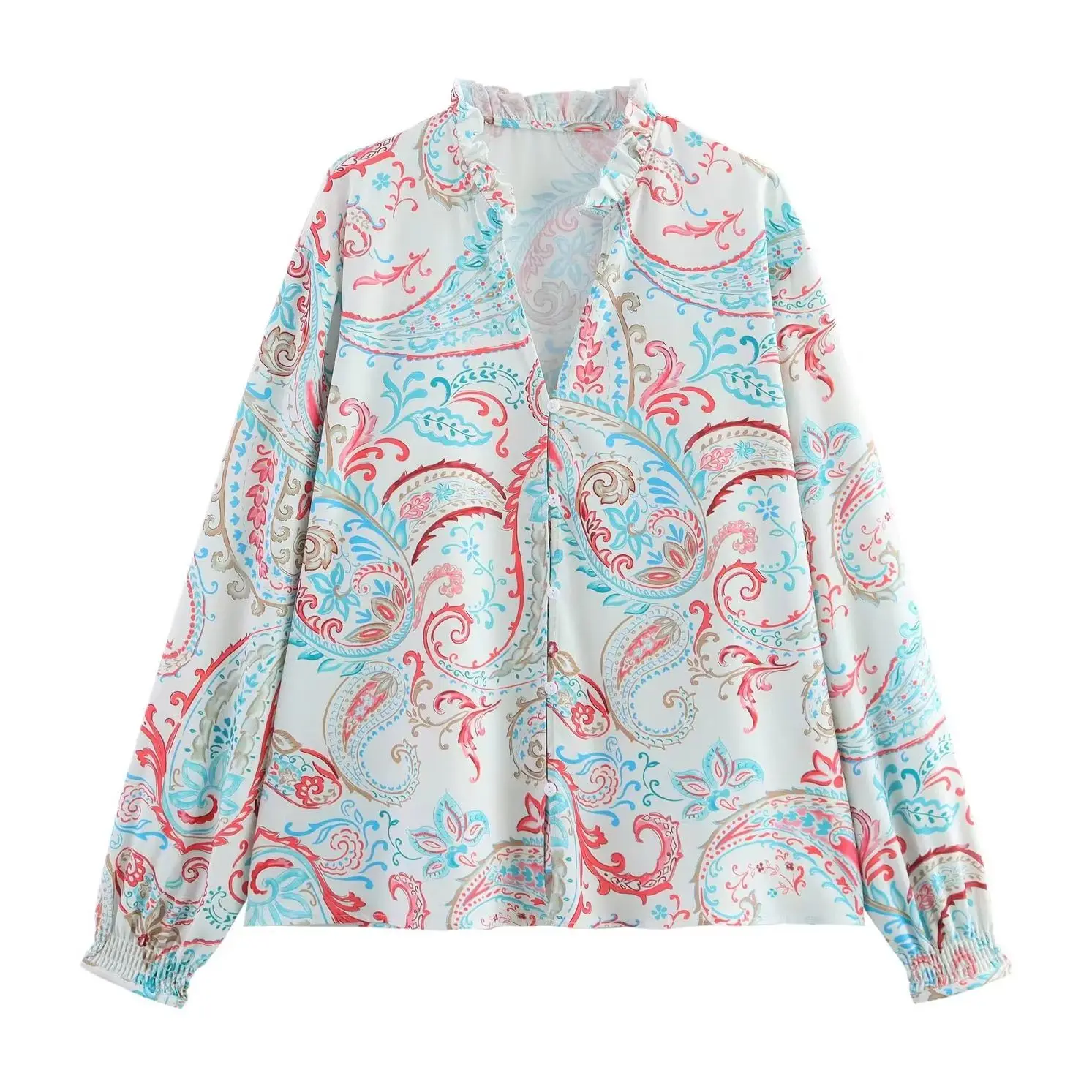 

KONDALA винтажная праздничная свободная рубашка с цветочным принтом, модная весенняя повседневная блузка 2025 года, пляжная шикарная рубашка с v-образным вырезом большого размера и волнистым вырезом