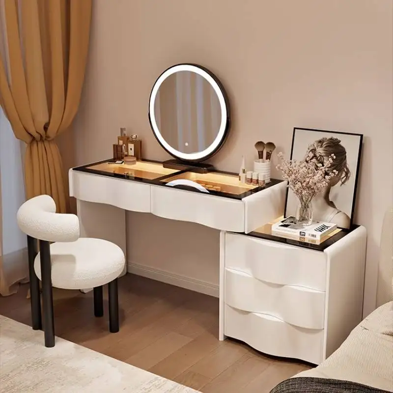 

Simple Storage Makeup Vanity Desk Wooden Glossy Mirror Vintage Makeup Vanity Desk White Corner Kaptafel Furnitures For Bedroom