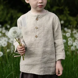 Casual Daily Cotton And Linen Children's Shirt 2026 Autumn New Retro Mori Buttons Long-Sleeved Shirts Boys And Girls Clothing
