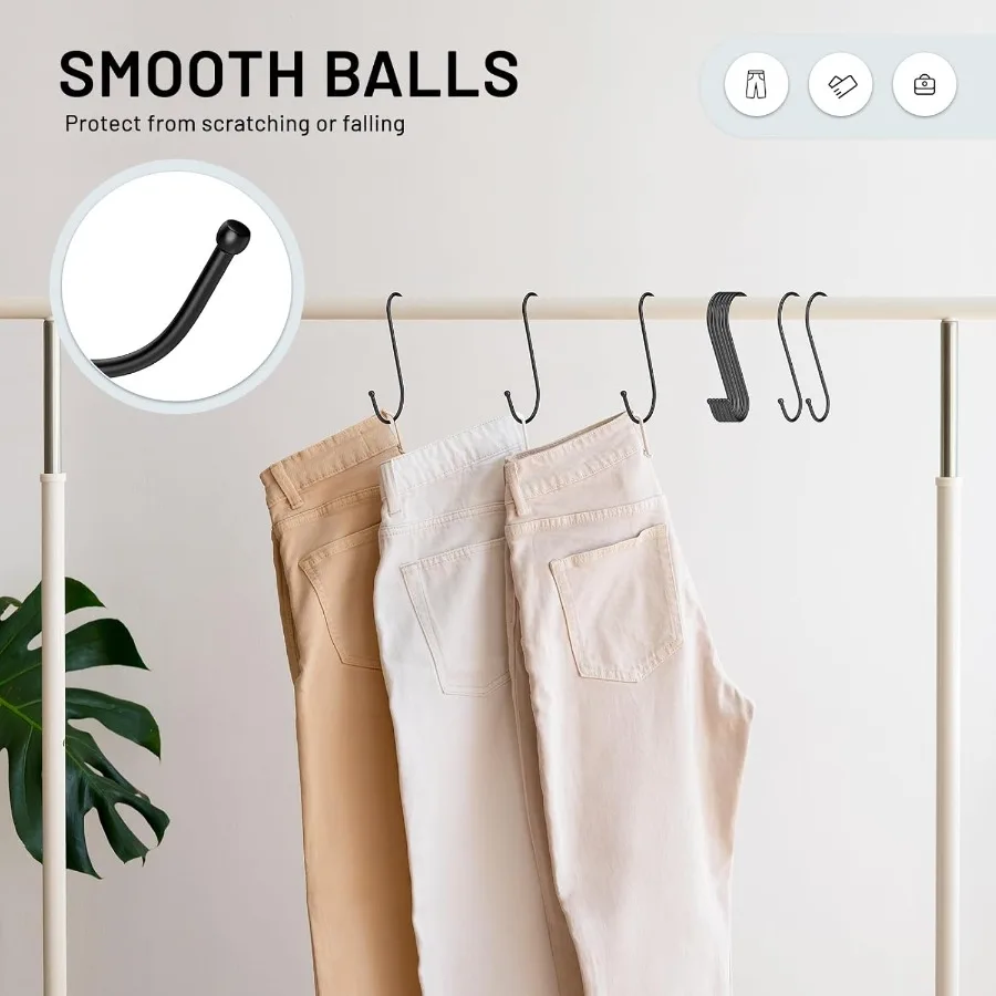 خطافات كبيرة S 6 Ih خطافات نباتات معدنية معلقة قابلة للعكس باللون الأسود عالي التحمل 12 قطعة #6