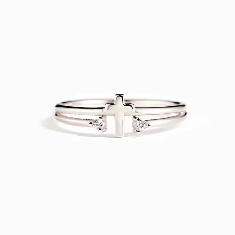 Huitan Chic Dainty Silver Color Cross Ring Kobieca modna biżuteria na palce z jasnymi cyrkoniami Akcesoria do codziennego noszenia — zdjęcie 5
