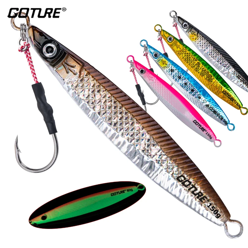 

Goture 5pcs/lot Metal Cast Jig Fishing Lure Set Sea Jigging Hard Bait 80g/150g/200g For Saltwater Bass Fishing Artificial Bait