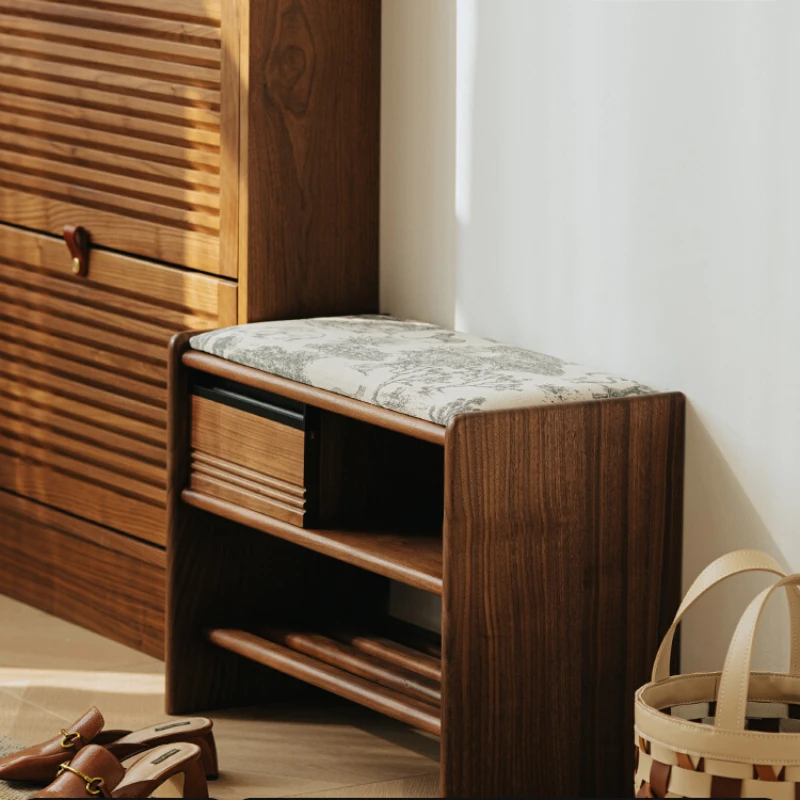 

Shoe changing stool black walnut solid wood at the door of household