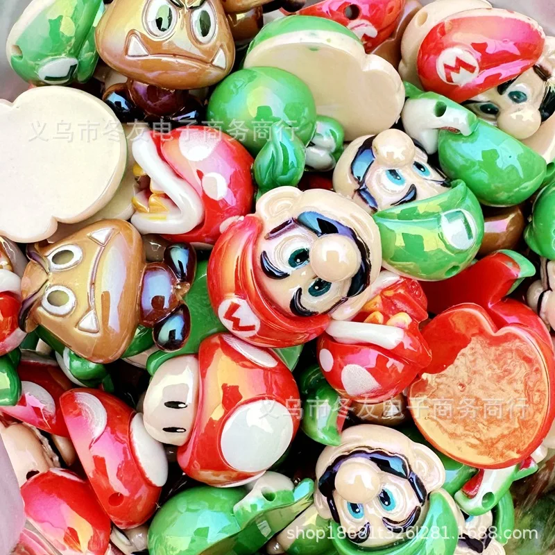 5/10pcs cartoon ornament  through-hole resin bead DIY mobile phone chain keychain car hanging bead pen accessories gift view 5