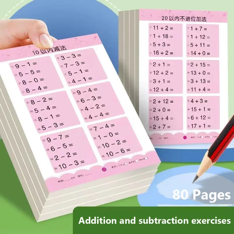 80 Pages Arithmetic Exercise Books Addition Subtraction Handwritten Workbook Mathematics Supplies for Children Notebooks