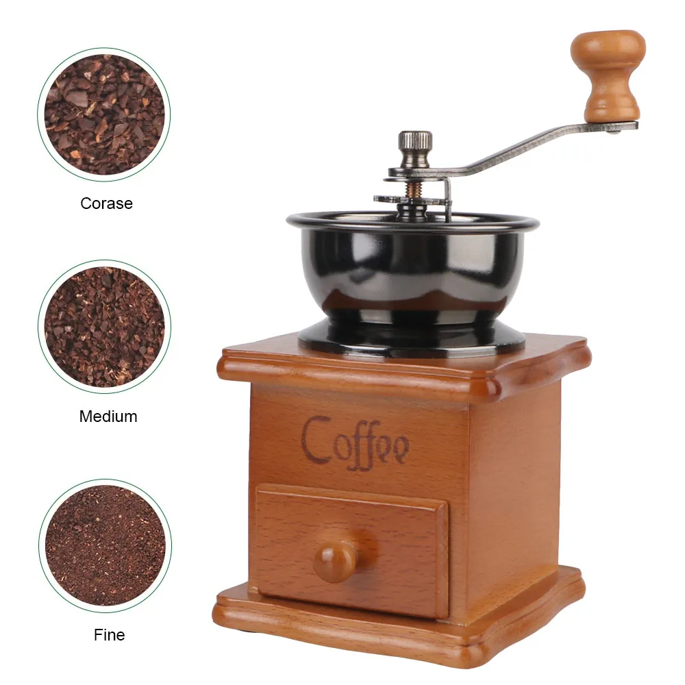 Wooden Mini Retro Style Manual Coffee Bean Grinder Utensils Stainless Steel Handle With Ceramic Millston Spice Burr Mill Coffee