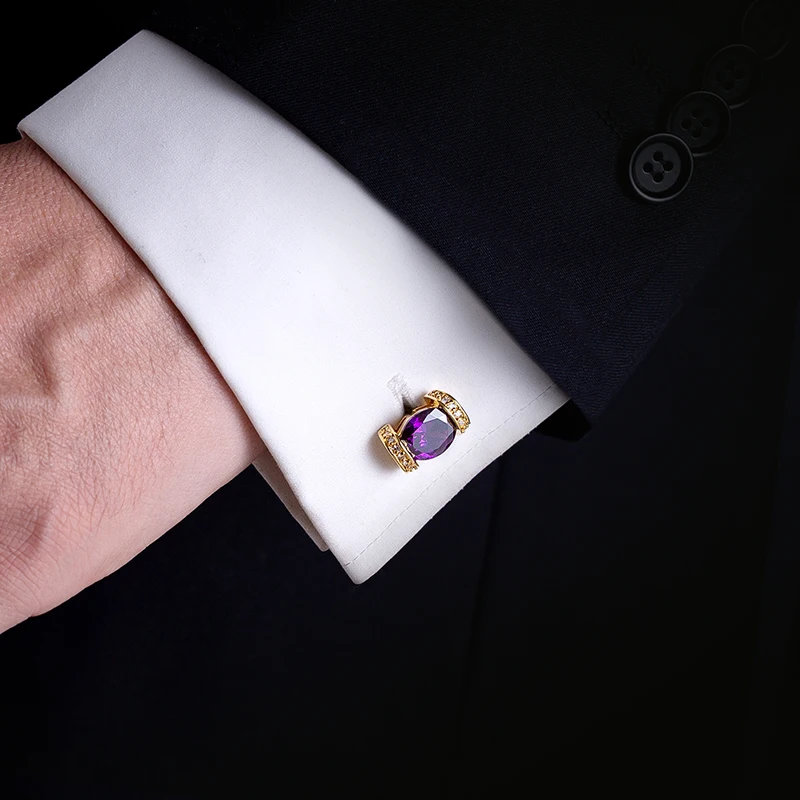 KFLK jewelry fashion shirt cufflinks for women Brand cuff button Purple Crystal cuff links High Quality Gold-color guests