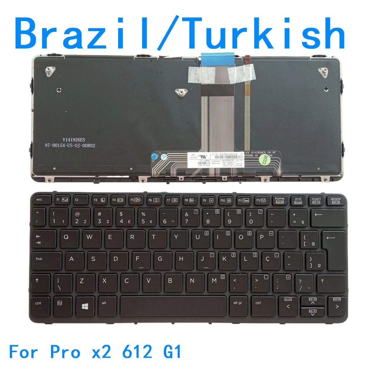 

New Brazil Turkish Laptop Backlit Keyboard For HP Pro x2 612 G1 Notebook PC Replacement NSK-CR3BV 755497-141 766641-141