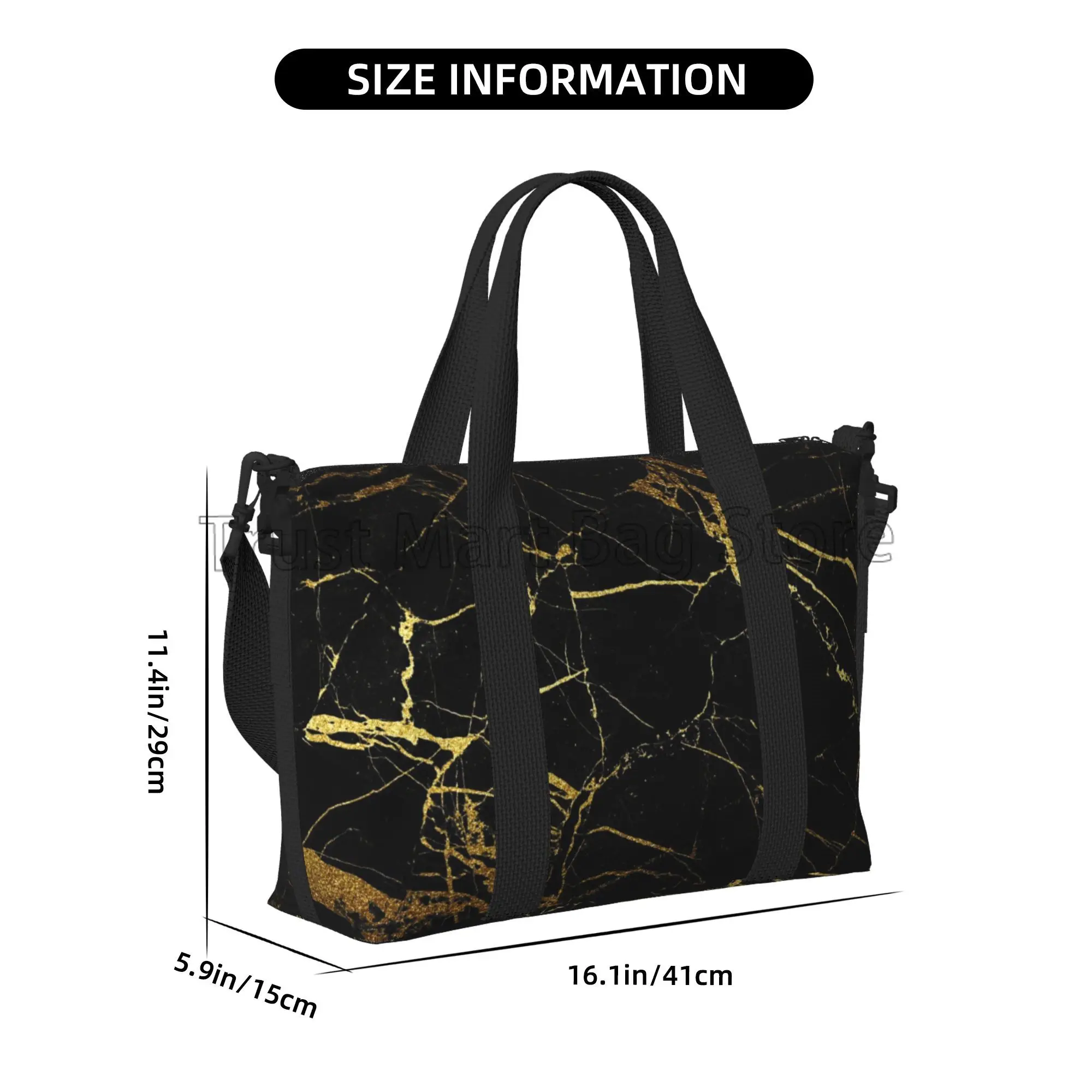 Bolsa de viaje de mano con estampado de mármol dorado negro Unisex, bolsas multiusos para la noche, bolsa de equipaje impermeable para deportes, gimnasio y Yoga