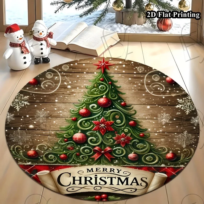 Illusion Santa Claus Round Rug Creative Brick Wall Trap Door Circular Carpet Living Room Holiday Gift Kids Play Mat