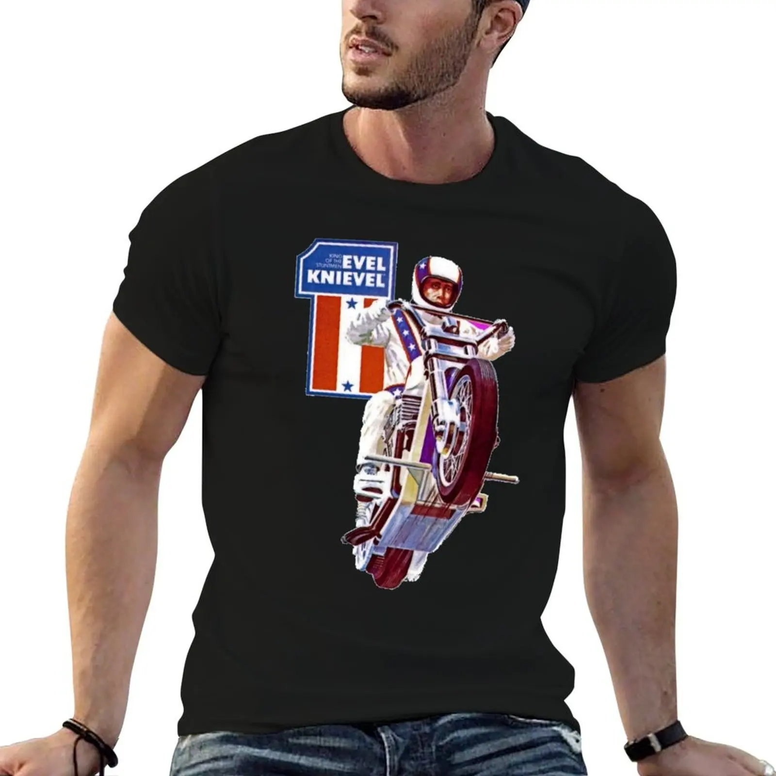 

1Evel Knievel - Retro T-Shirt men t shirt cotton 100% t shirts for man cotton T-Shirt