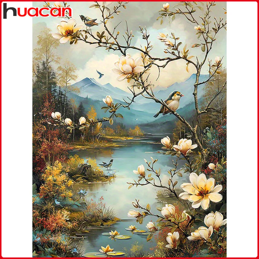 Huacan Full Square Round Drill Diamond Painting Fall Flower Diamond Mosaic Landscape Art Decorative Paintings