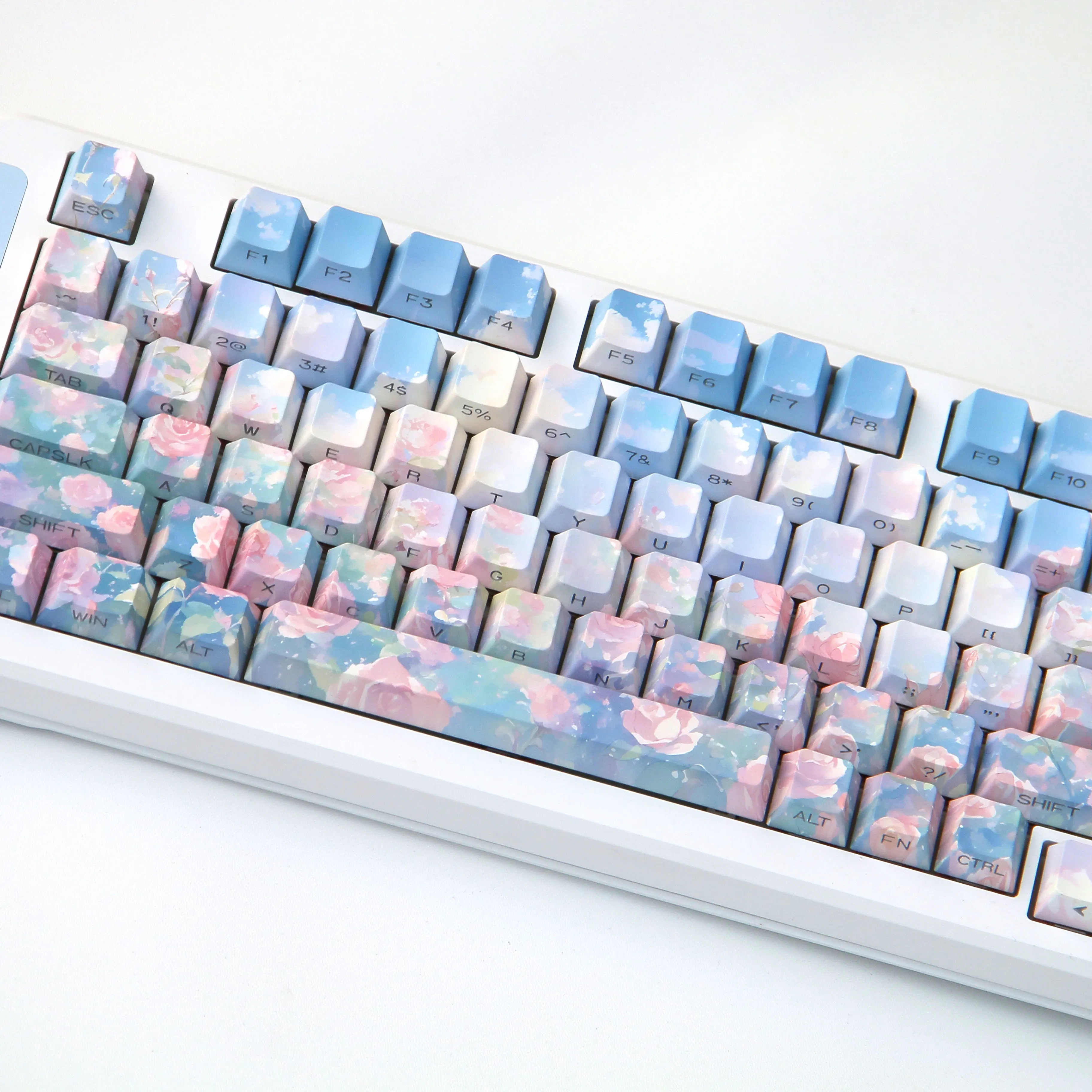

Cherry Profile PBT Keycaps Mechanical Keyboard Keycaps Set Ancient Style White Rose Keycaps Side Carving Transparent PBT Keycaps
