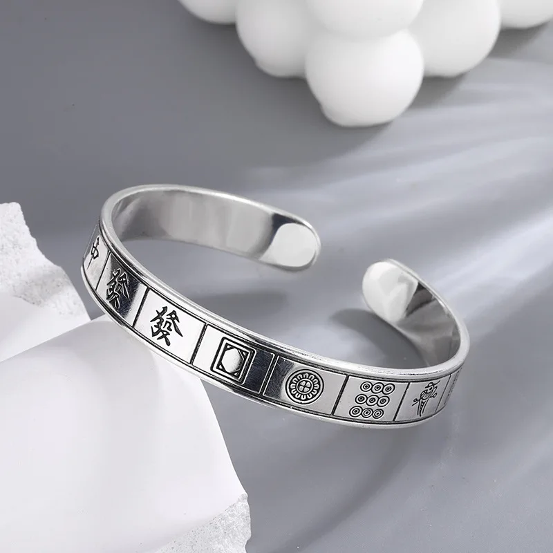 New Creative Mahjong Transfer Bracletes 925 Sterling Silver Jewelry Thirteen One Sparrow Holy Hand Opening Bangles TYB124