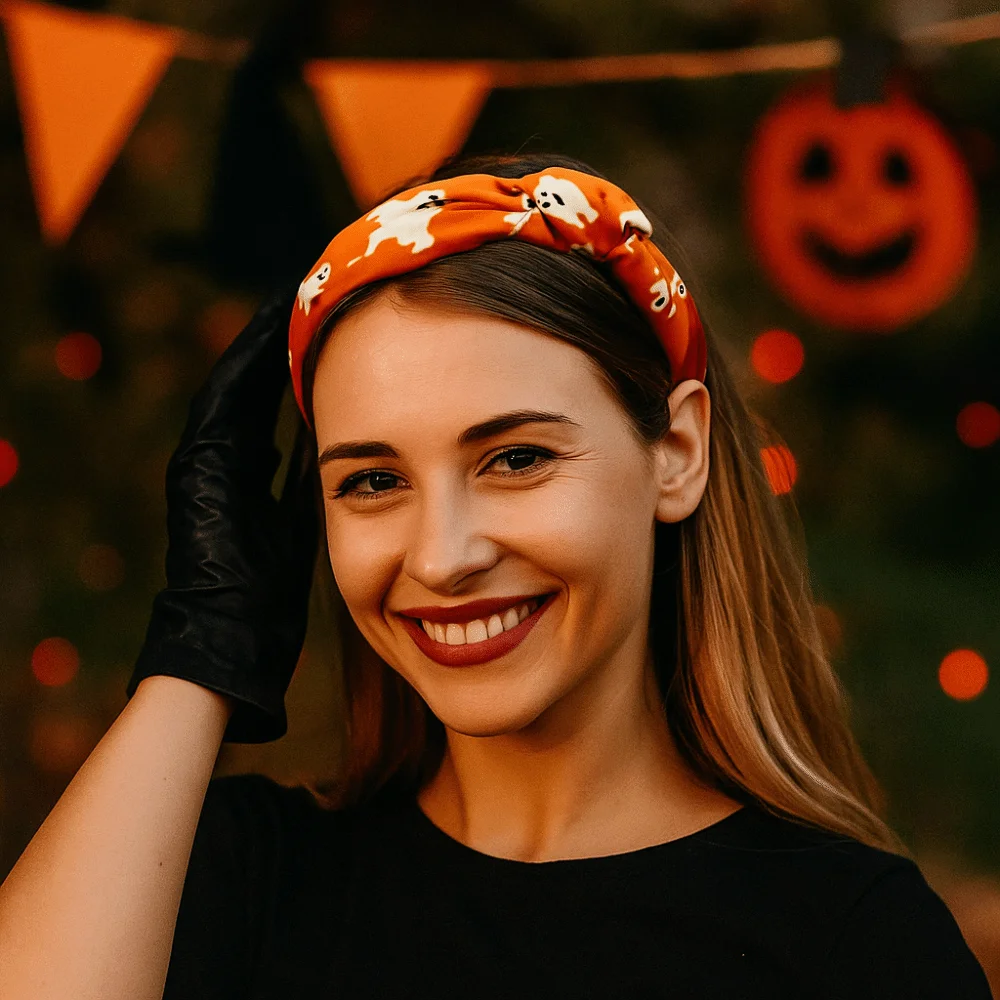 Horrible Pumpkin Head Headband Gothic Cartoon Halloween Hair Hoop Black Cat Decor Ghost Print Hairband Girls/Children