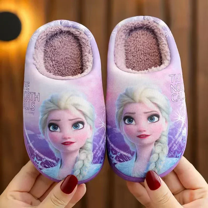 Disney Spiderman Anime Elsa Children Cotton Slippers Autumn Winter Warm Frozen Princess Baby Boys Girls Indoor Home Shoes 24-39