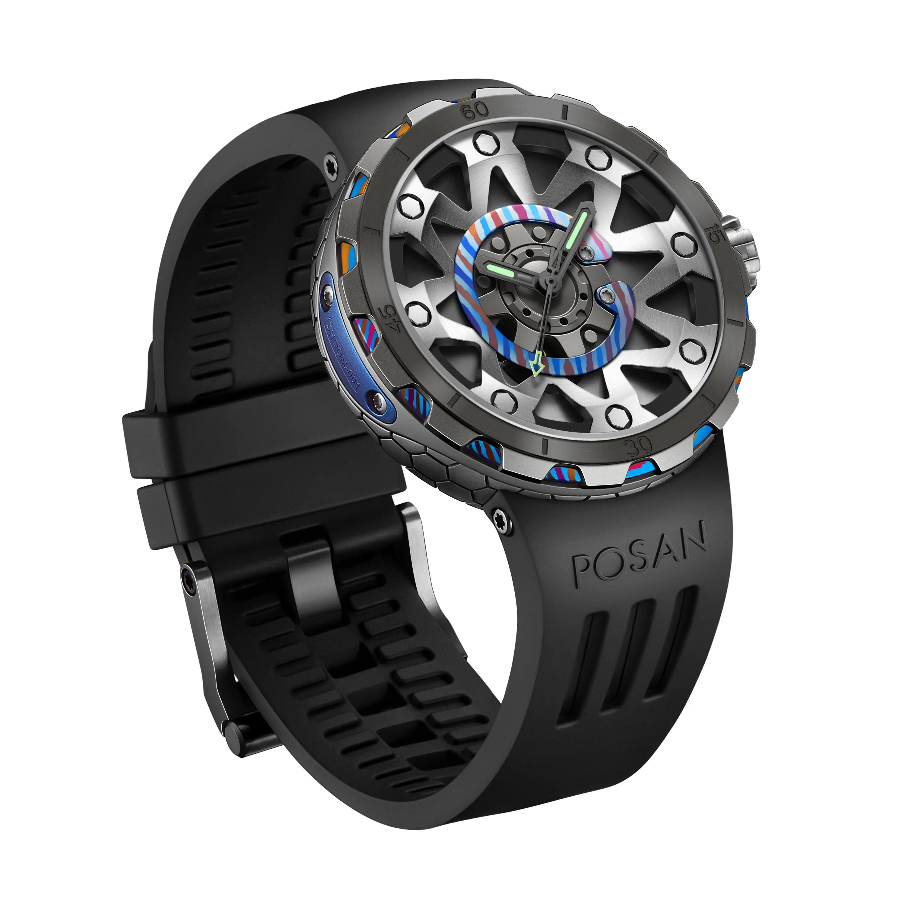 POSAN classic mechanical men's new mechanical watch business men's watch 30m waterproof folding buckle rubber strap view 6