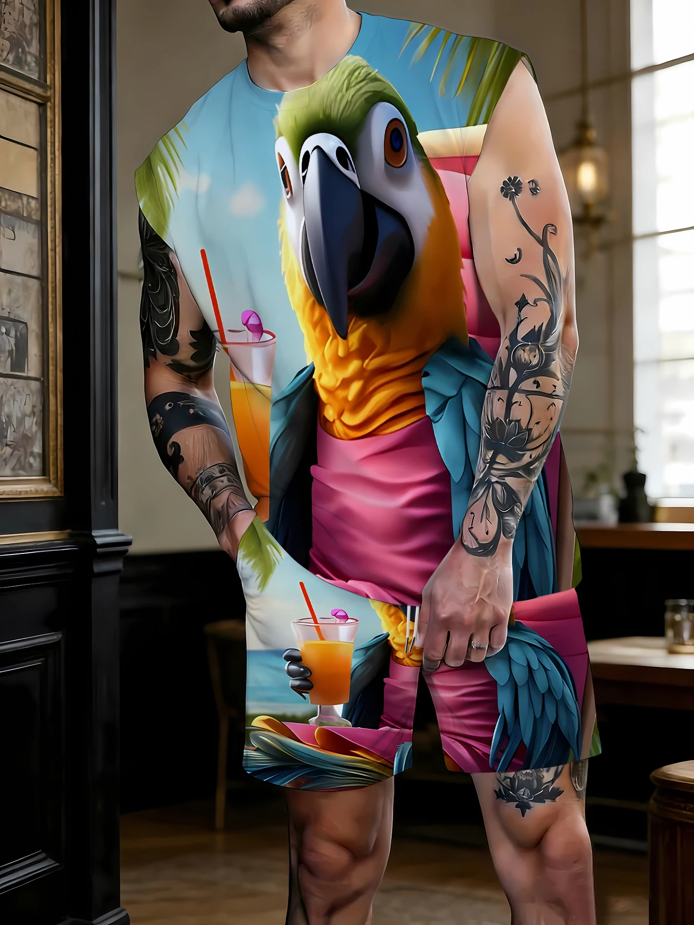 

Men's Tie Dye Print Tank Top and Shorts Set Trendy Polyester Summer Beachwear Quick Dry Set