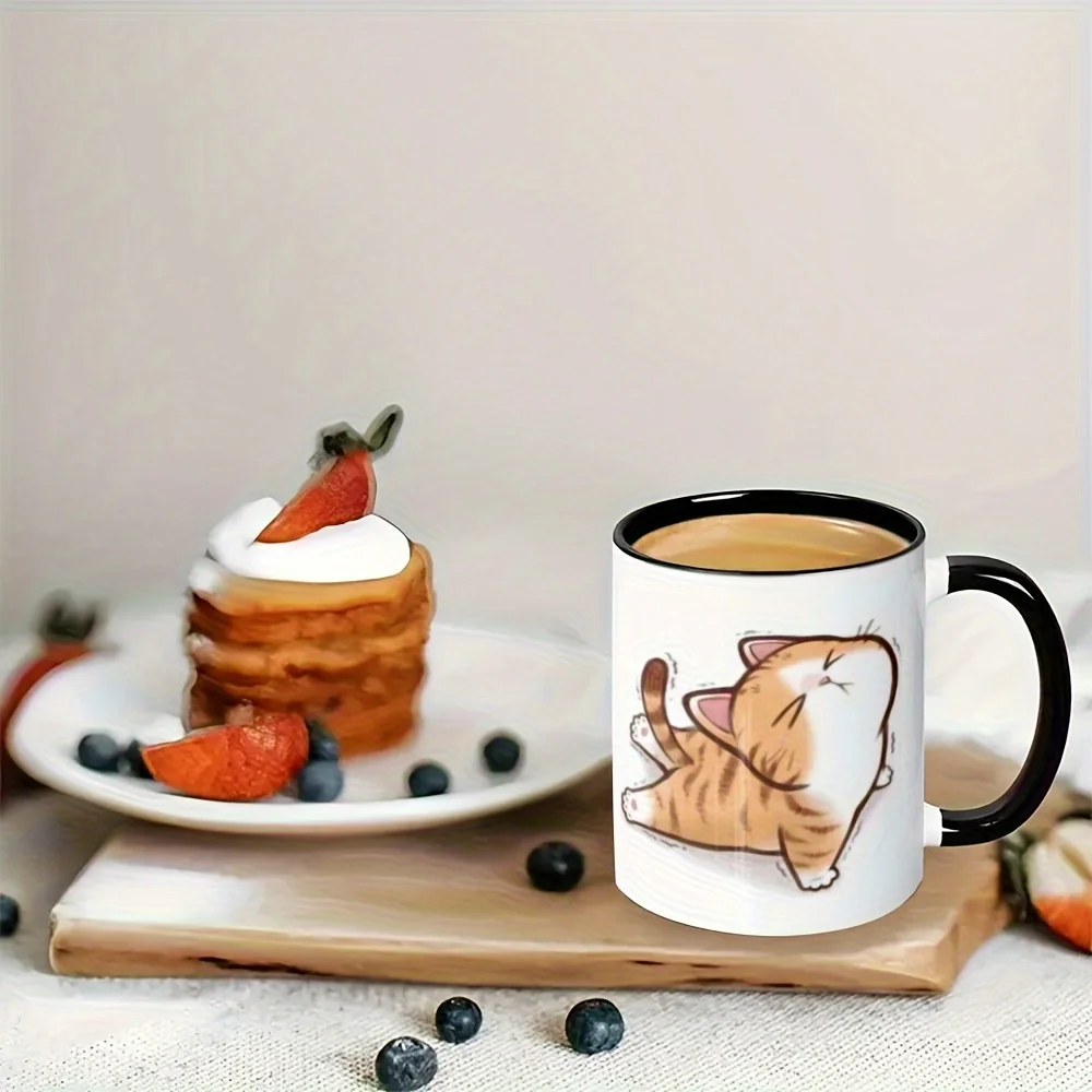 1pc 11 Oz Creative Cat Funny Fun Ceramic Coffee Cup Perfect Gift for Family Friends Lover Birthday Anniversary Summer Party