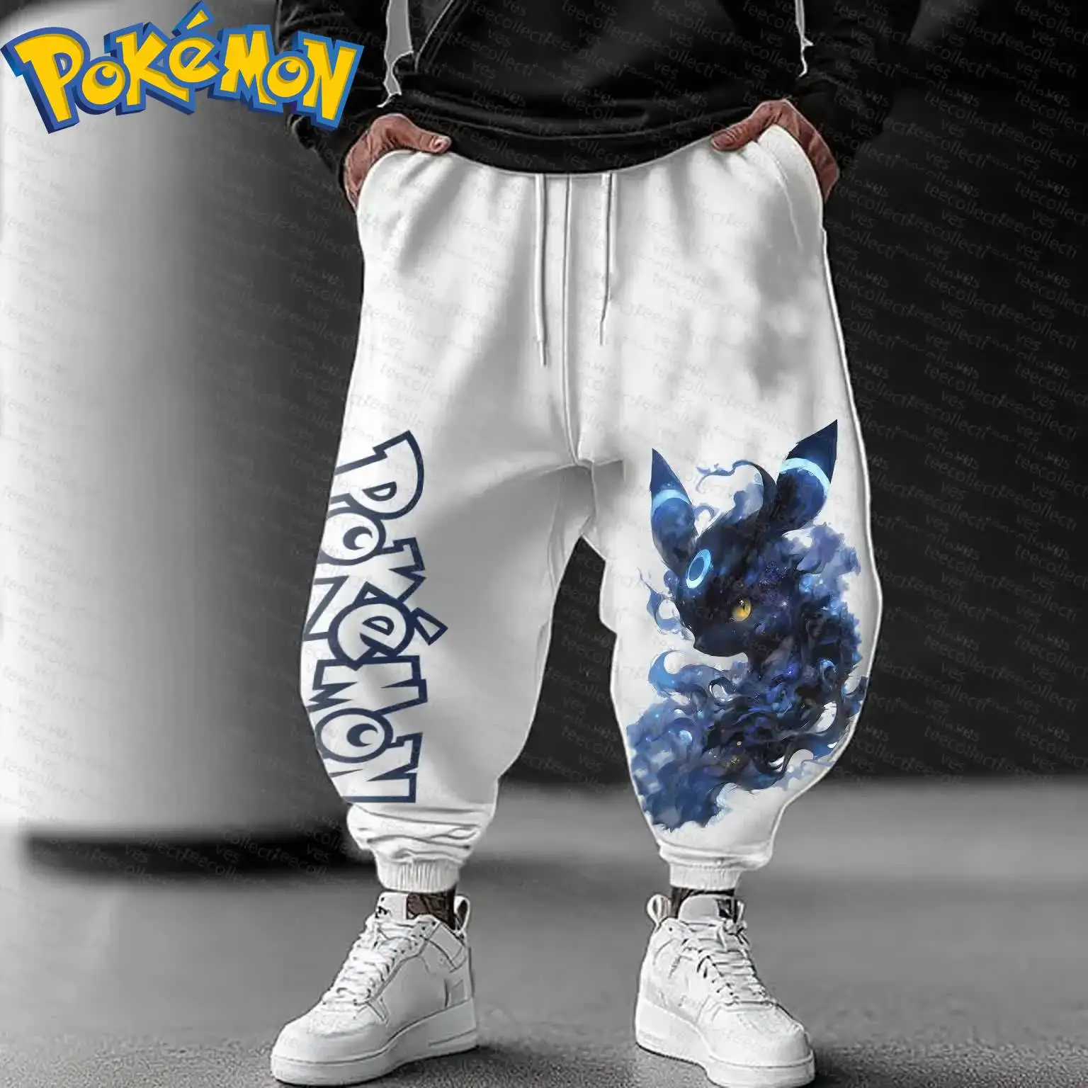 Pokemon anime algodão moletom com capuz harajuku calças conjunto branco personagem impressão com pele azul olhos amarelos estrela fumaça padrão duas peças