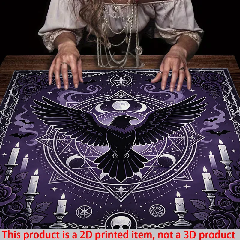 Mystic Tarot Tablecloth Occult Astrology Mat Witchy Boho Seance Reading Magic Altar Decor Purple Tapestry Table Runner Cover