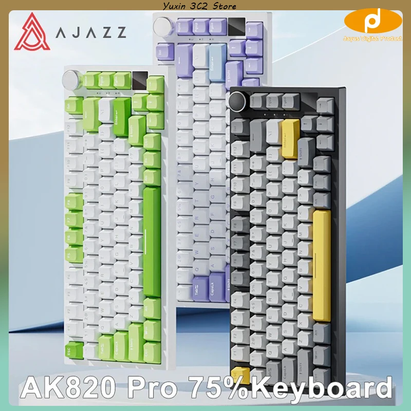 

Ajazz Ak820pro Rgb Tri-Mode Gaming Mechanical Keyboard 82 Key Bluetooth 2.4ghz Wireless 75 Hot Swap Custom Gasket For Pc Laptop