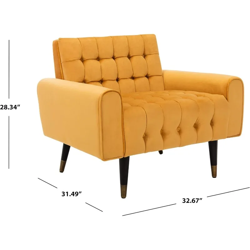 Marigold Velvet and Black Tufted Accent Chair，Crafted of Birch and Upholstered in Velvet