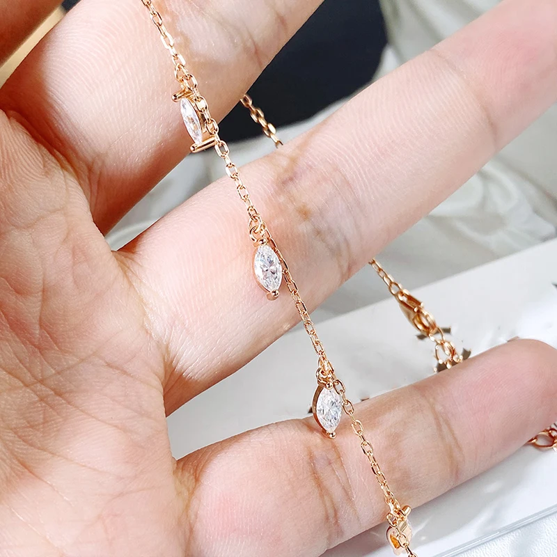 Kalung Moissanite Potongan Marquise 3*6mm Bersertifikat Smyoue, Liontin 9 Batu Permata, Hadiah untuk Wanita, Rantai Berlian Laboratorium, 100% Perak Murni 925 Asli