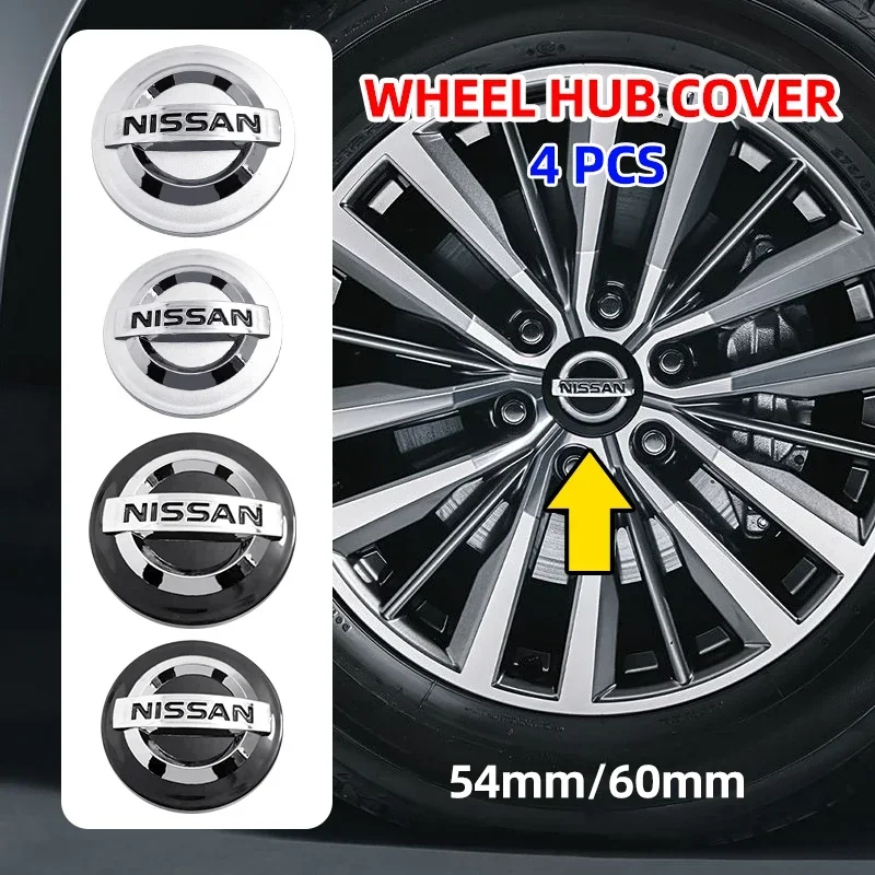 

4pcs 54mm 60mm Car Wheel Hub Center Caps Rim Cover Badge Emblem Exterior Styling For Nissan J10 Trail Tiida Teana X-trail Versa