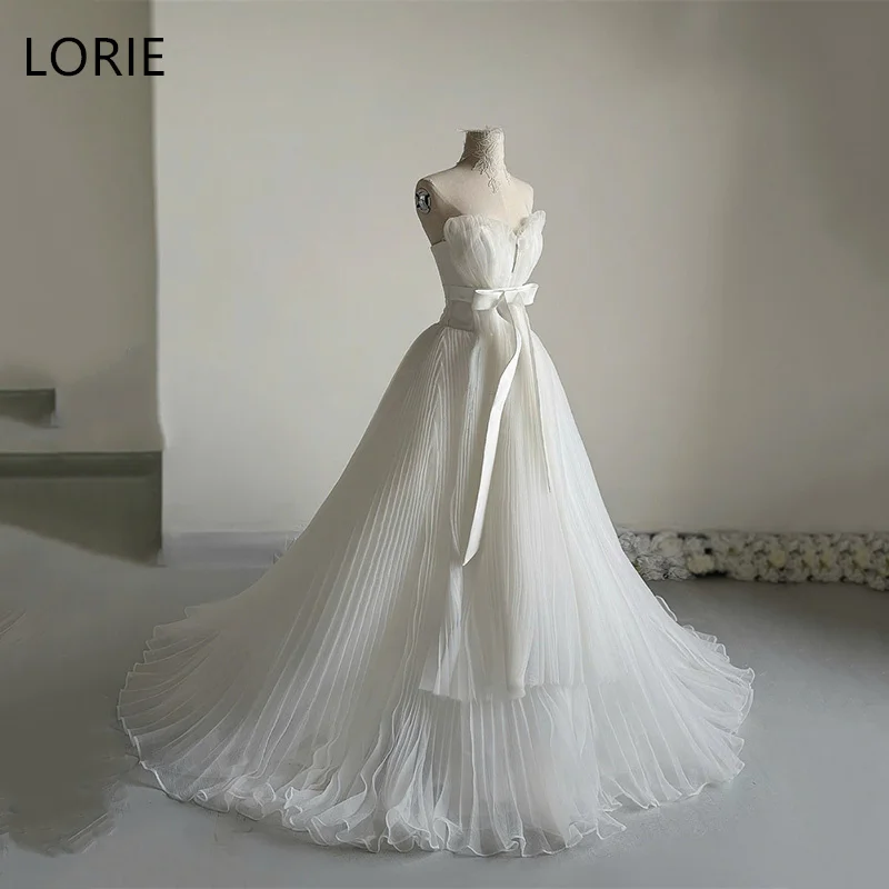 

LORIE A-Line Tulle Pleat Wedding Dresses Strapless Floor-Length Deep V-Neck Bride Prom Gown Bow Bridal Gowns Customized