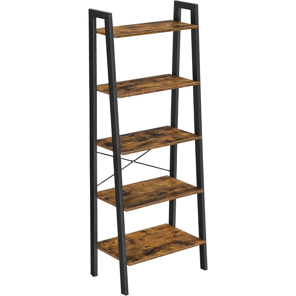 

Ladder Shelf, 5-Tier Bookshelf, Storage Rack, Bookcase with Steel Frame, Wood Look Accent Furniture with Metal Frame, 13.6 x 22