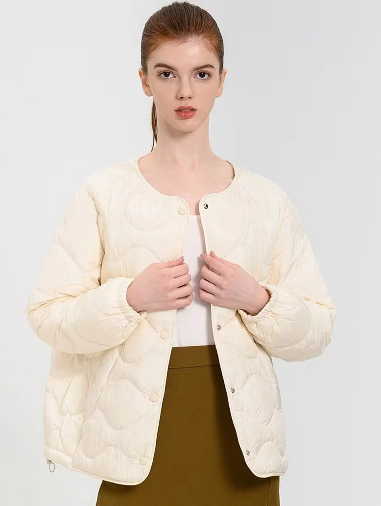 SuyaDream, Loose Down Coat , 90%White Duck Down Fill, Round Collar, Simple Winter Coat, 2023 Fall Winter Warm Outwear