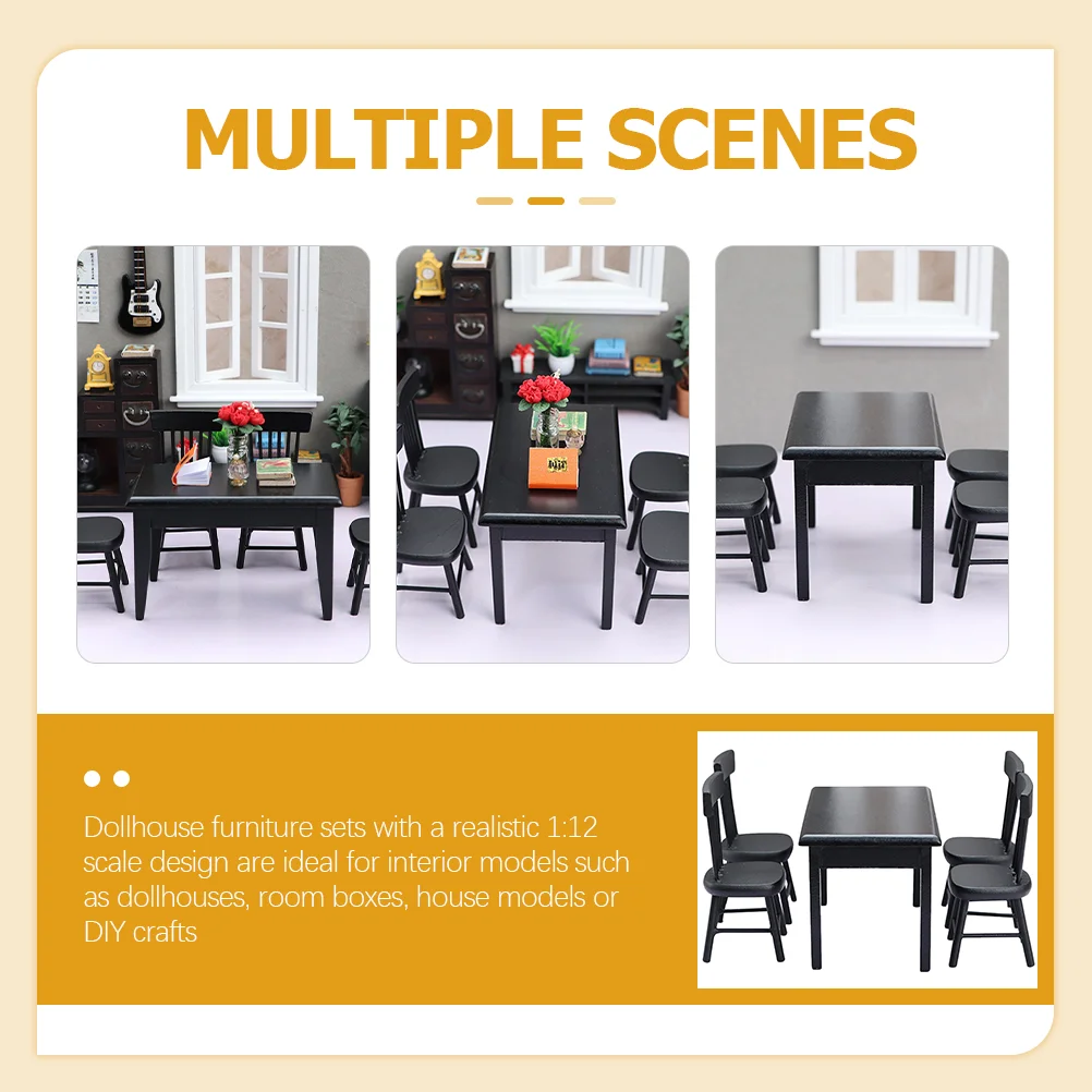 5 Pcs Mini Dining Table Miniature Garden Model Chair Ornament Furniture Tables and Chairs