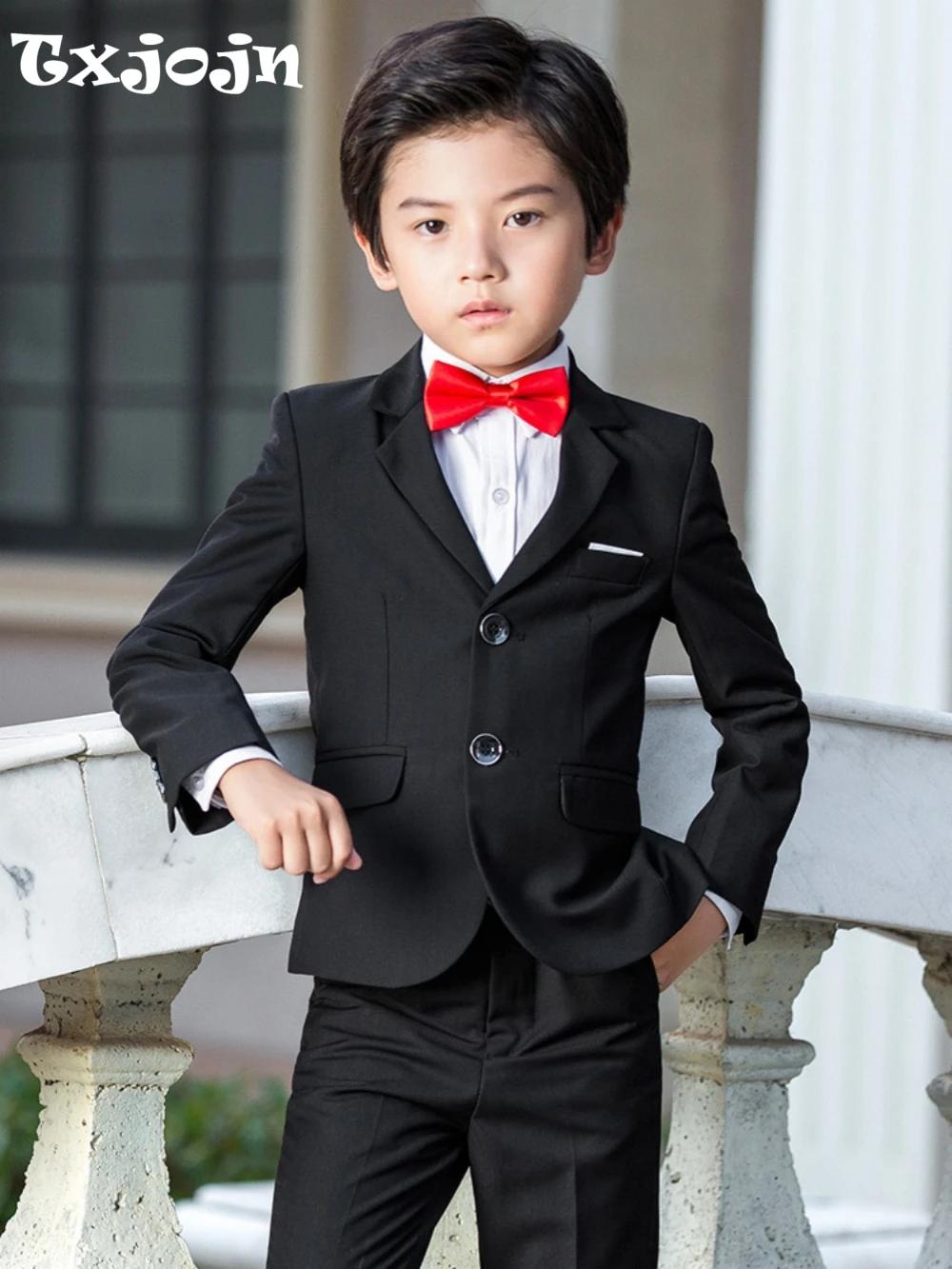 

Txjojn Elegant Black Boys Suit Set 4 Pieces Wedding Ring Bearer Outfit Formal Notched Lapel Kids Tuxedo Stage Performance Wear