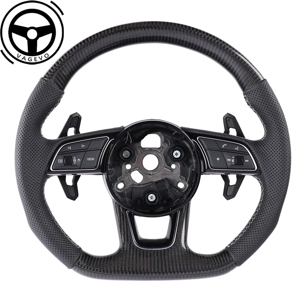 

For Audi A4 B9 multifunctional flat bottomed carbon fiber leather steering wheel with paddles