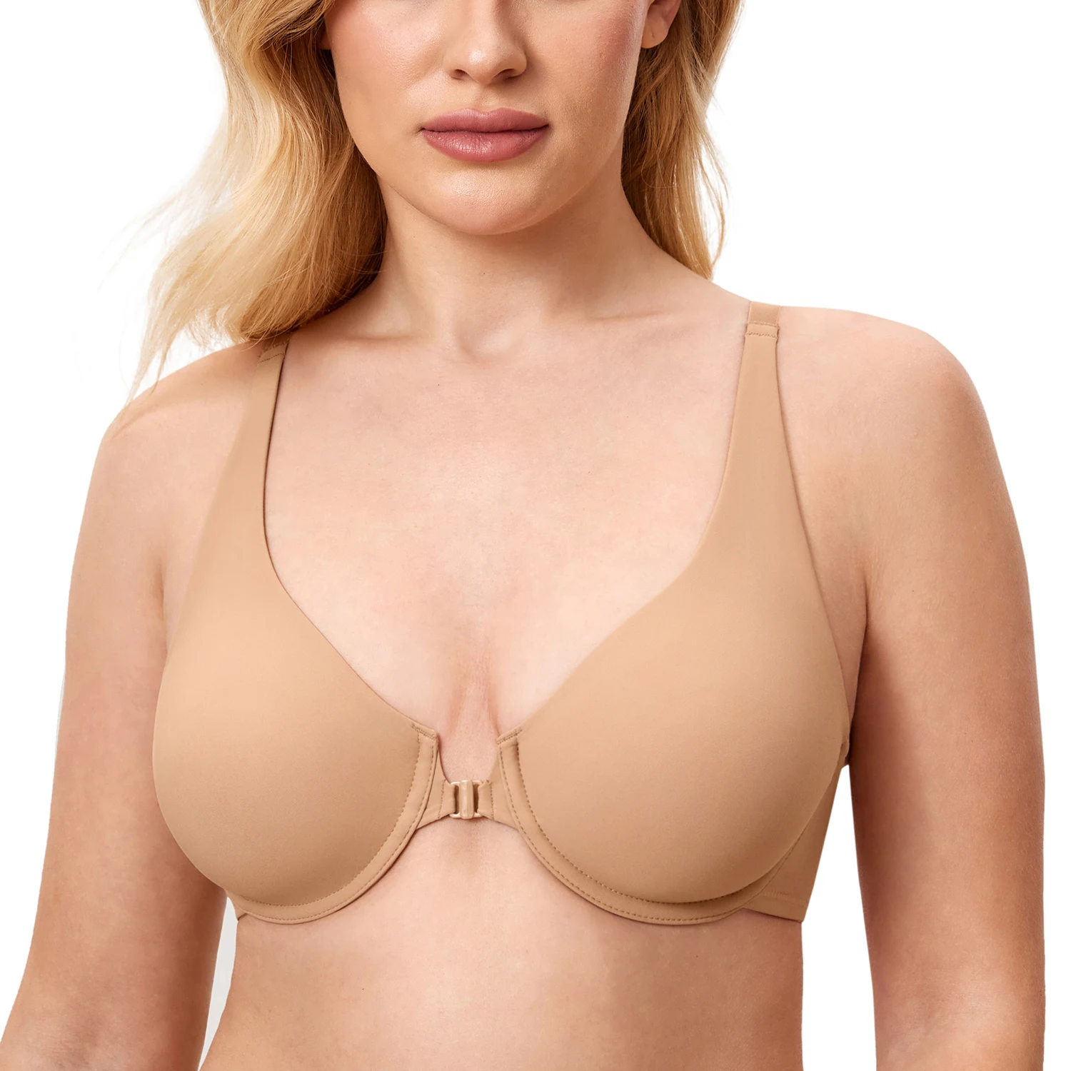 

Women's Front Closure Seamless Racerback Underwire Unlined Bra Plus Size