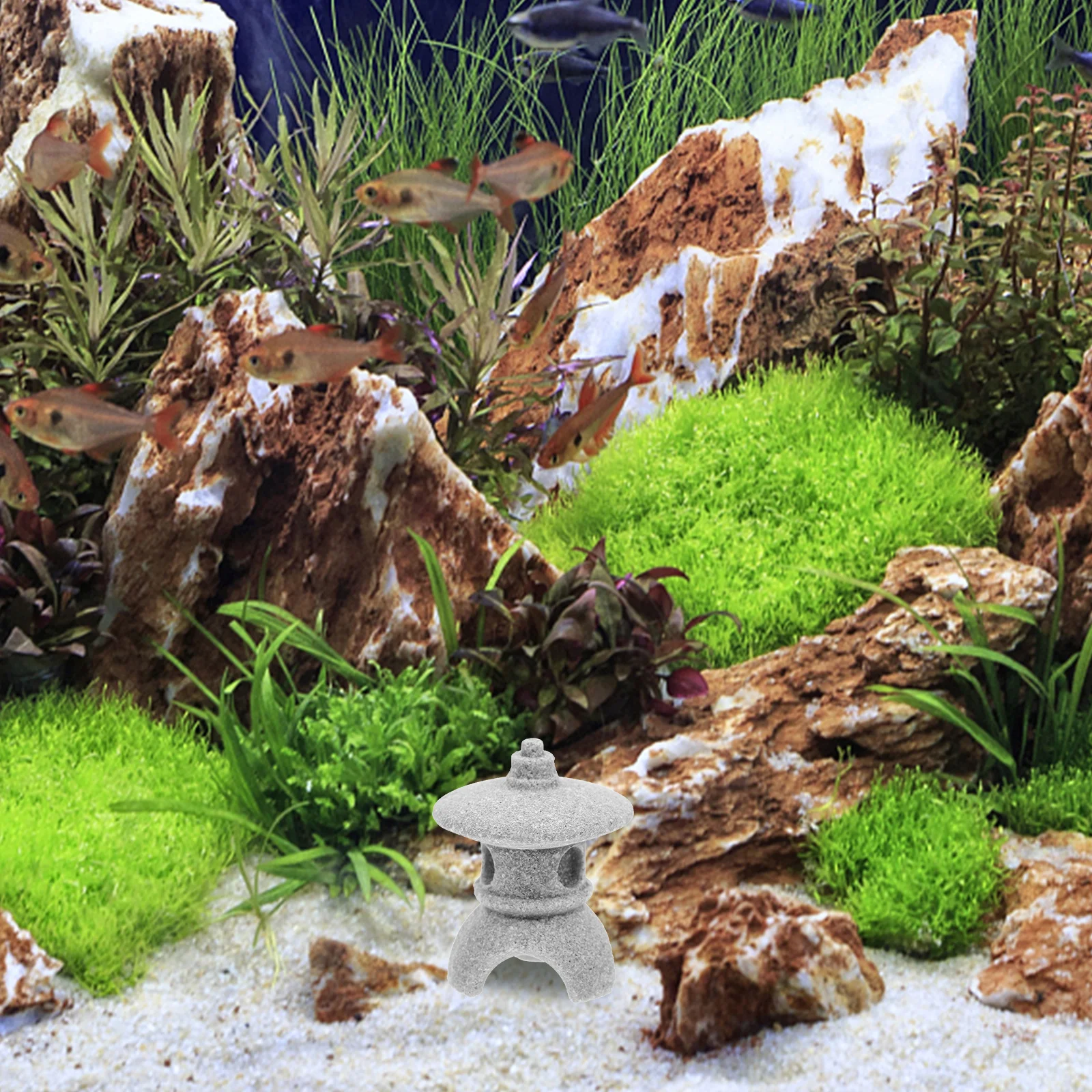 

5pcs Miniature Pavilion Figurines Micro Landscape Aquarium Decor Fish Tank Ornament For Home Office Desktop Sandstone Pagoda
