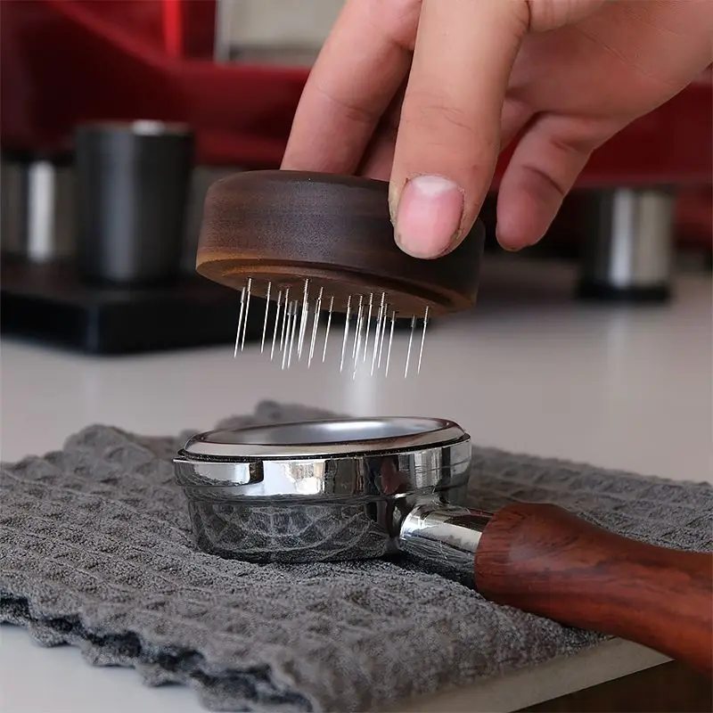 Walnut Coffee Needle Tamper Uniformly Distributes Coffee Grounds and Breaks Up Clumps for Espresso Machines with Rotating Needle