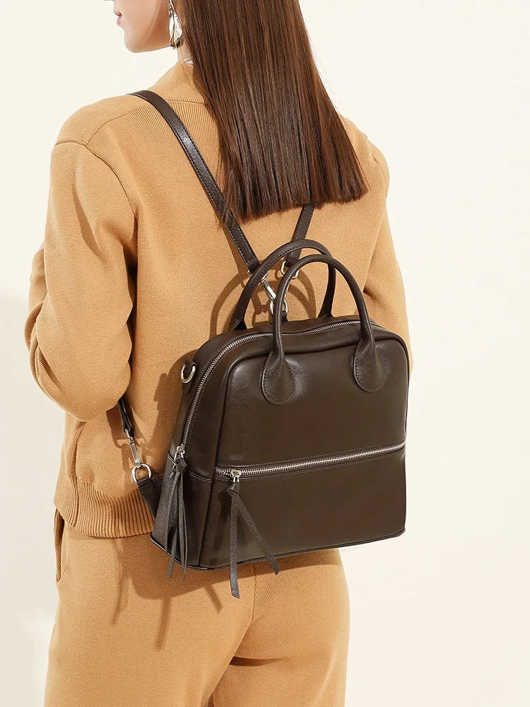 100% Genuine Leather Women Backpacks Fashion Girl's School Bags Retro Travel Bag Ladies Sling Bags