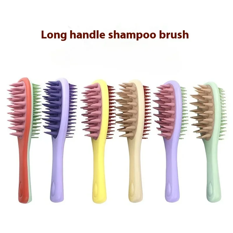 

1 шт., щетка для шампуня с длинной ручкой, щетка для кожи головы, ручка для салона, силиконовая двухсторонняя, для влажной и сухой уборки, противоскользящая щетка для мытья волос