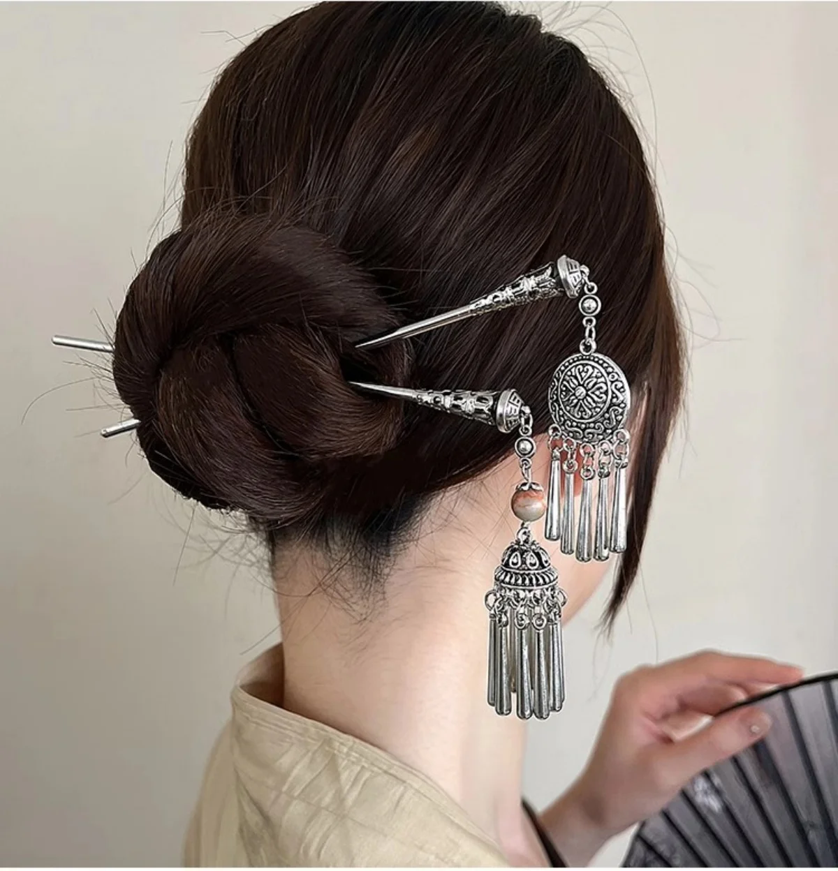 دبوس شعر نسائي أنيق عتيق فضي على شكل فراشة شرابة عصا شعر عتيقة على الطراز الصيني مجوهرات معدنية إكسسوارات الشعر دبابيس شعر